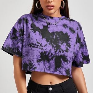 Drop shoulder tie-dye crop top